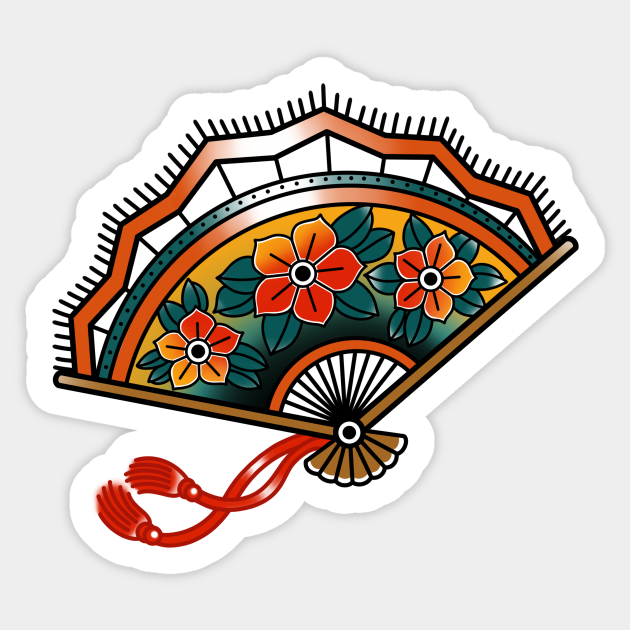 Japanese Fan Traditional Tattoo Flash Japanese Fan Sticker TeePublic